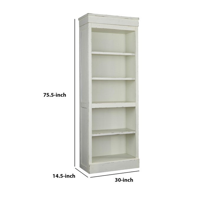 Wooden Frame Pier with 3 Adjustable and 1 Fixed Shelf, Antique White