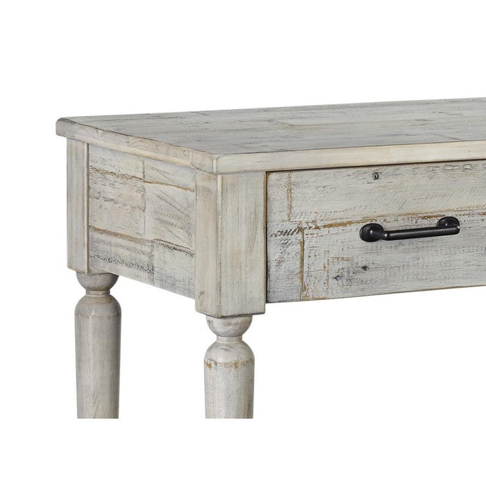 Wooden Frame Sofa Table with 3 Drawers and 1 Bottom Shelf, Washed White