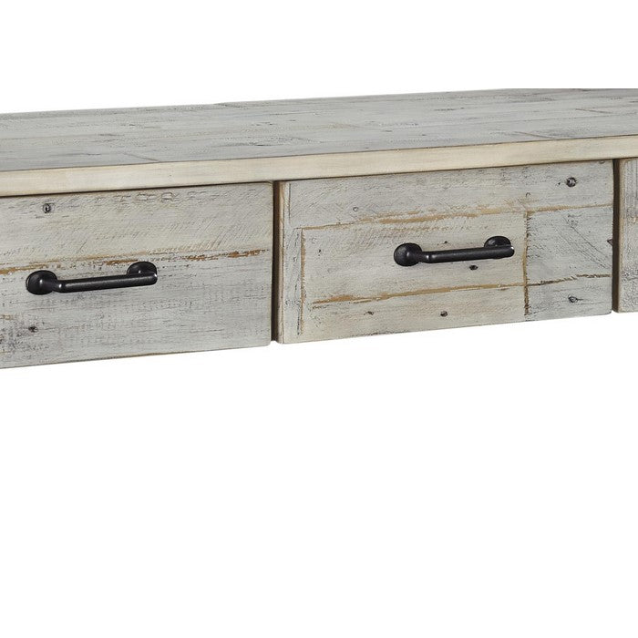 Wooden Frame Sofa Table with 3 Drawers and 1 Bottom Shelf, Washed White