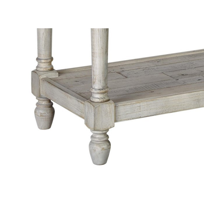 Wooden Frame Sofa Table with 3 Drawers and 1 Bottom Shelf, Washed White