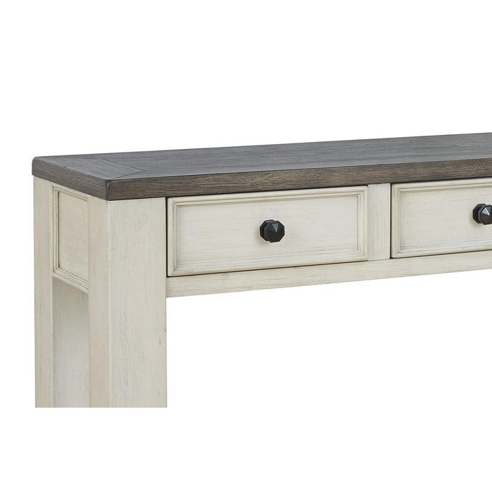 Wooden Frame Sofa Table with 4 Drawers and 1 Open Shelf, White and Brown