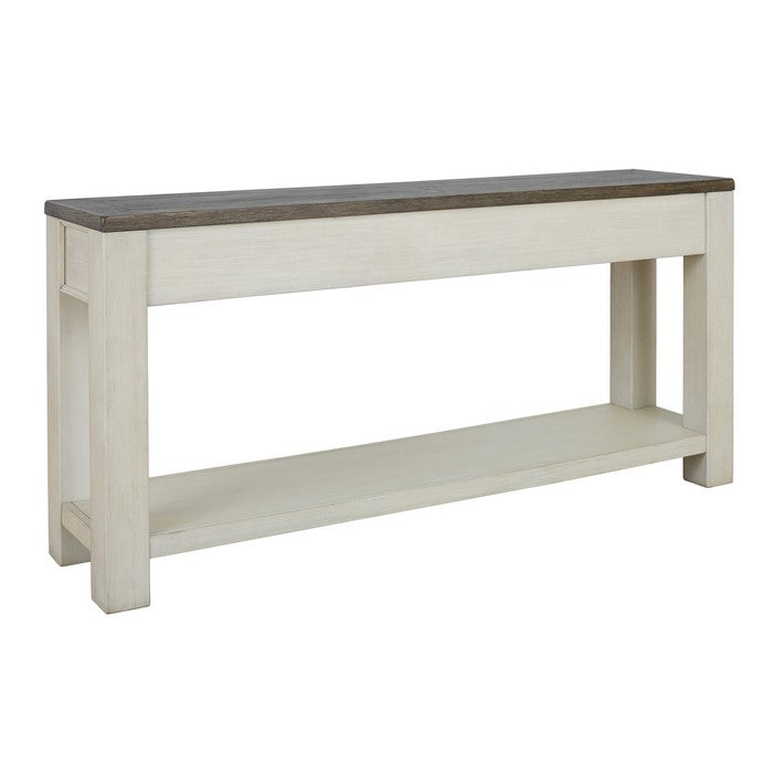 Wooden Frame Sofa Table with 4 Drawers and 1 Open Shelf, White and Brown