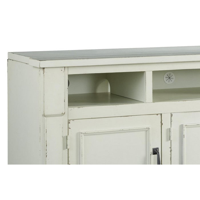 Wooden Frame TV Stand with 3 Open Compartments and 3 Doors, White