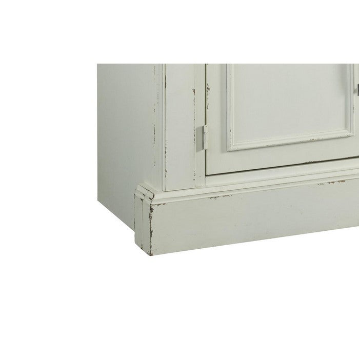 Wooden Frame TV Stand with 3 Open Compartments and 3 Doors, White