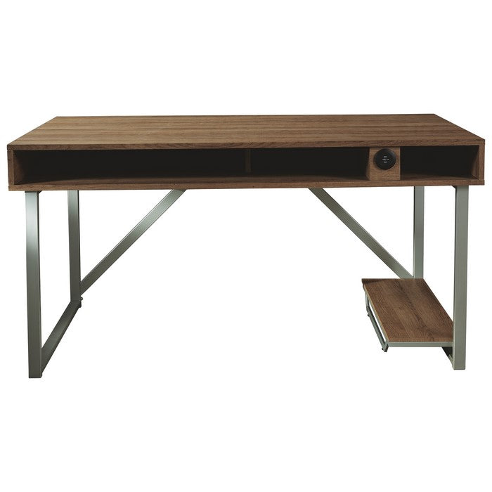 Wooden Gaming Desk with LED Back Light and 2 USB Ports, Brown and Gray
