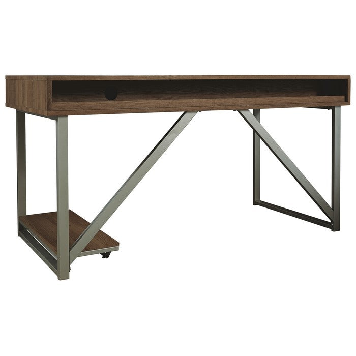 Wooden Gaming Desk with LED Back Light and 2 USB Ports, Brown and Gray