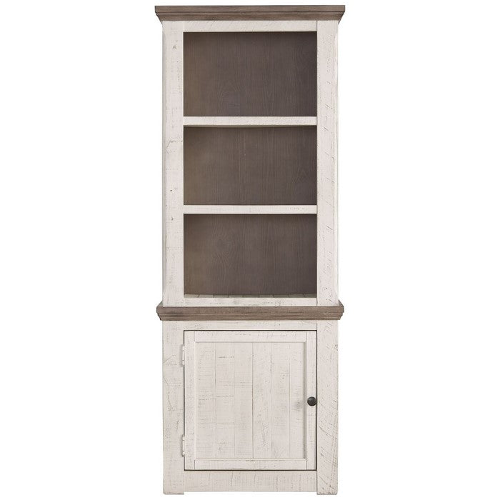 Wooden Left Pier Cabinet with 1 Door and 2 Shelves, Antique White and Brown