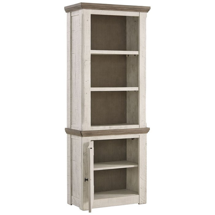 Wooden Left Pier Cabinet with 1 Door and 2 Shelves, Antique White and Brown