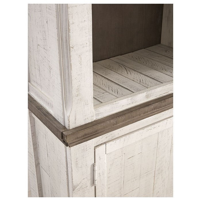 Wooden Left Pier Cabinet with 1 Door and 2 Shelves, Antique White and Brown