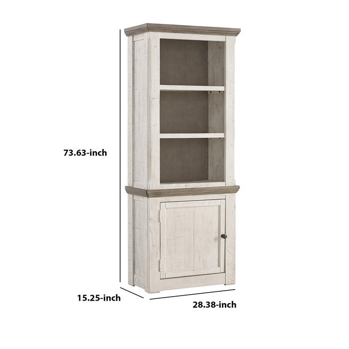 Wooden Left Pier Cabinet with 1 Door and 2 Shelves, Antique White and Brown