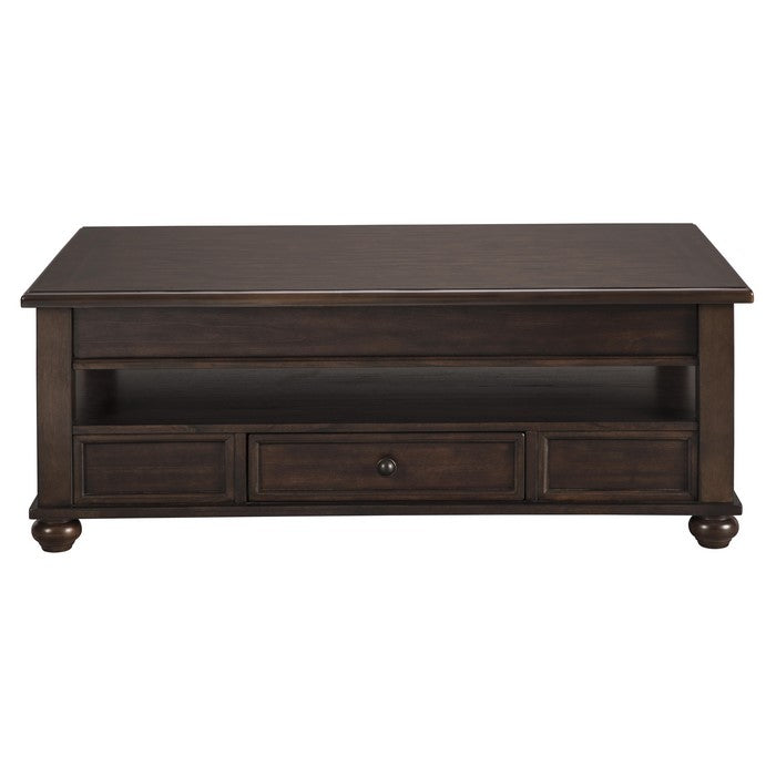 Wooden Lift Top Cocktail Table with 1 Drawer and Open Compartment, Brown