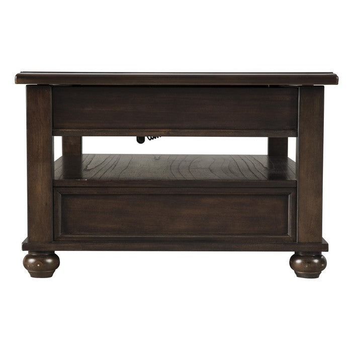 Wooden Lift Top Cocktail Table with 1 Drawer and Open Compartment, Brown