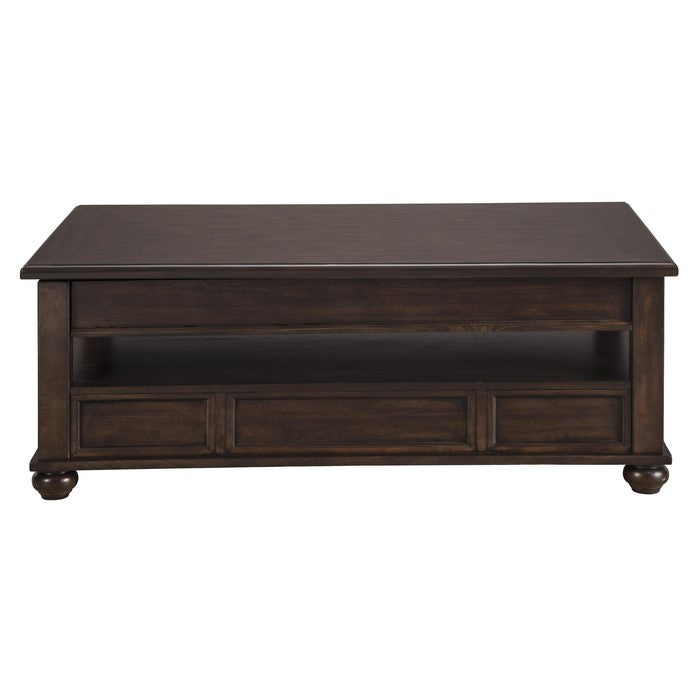 Wooden Lift Top Cocktail Table with 1 Drawer and Open Compartment, Brown