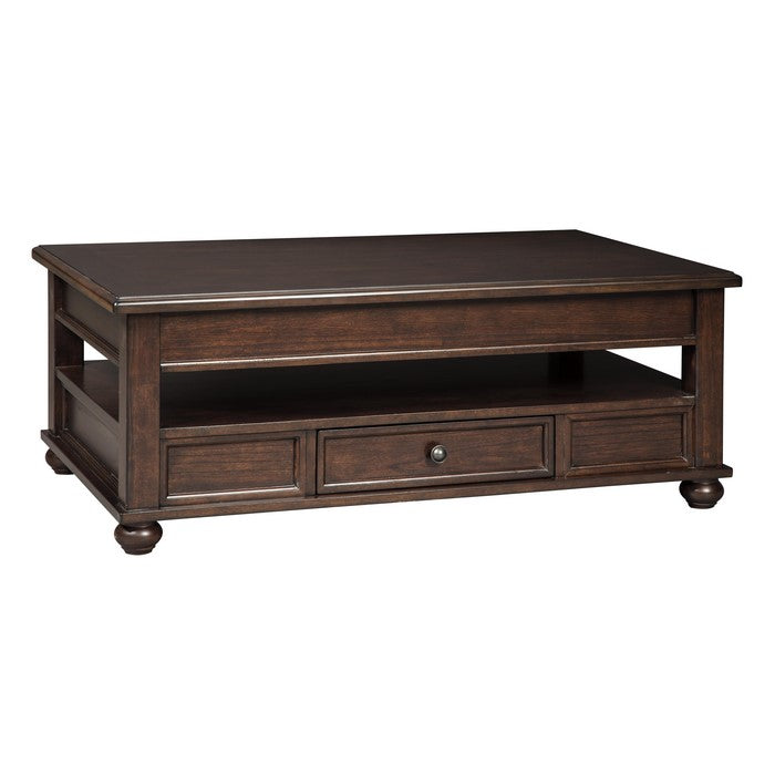 Wooden Lift Top Cocktail Table with 1 Drawer and Open Compartment, Brown