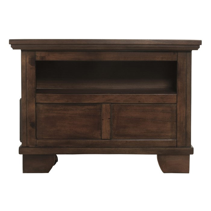 Wooden Lift Top Cocktail Table with 2 Drawers and 2 Open Compartments,Brown