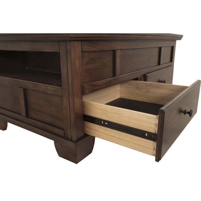 Wooden Lift Top Cocktail Table with 2 Drawers and 2 Open Compartments,Brown
