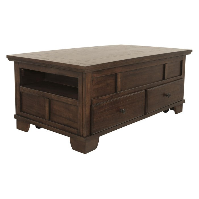 Wooden Lift Top Cocktail Table with 2 Drawers and 2 Open Compartments,Brown