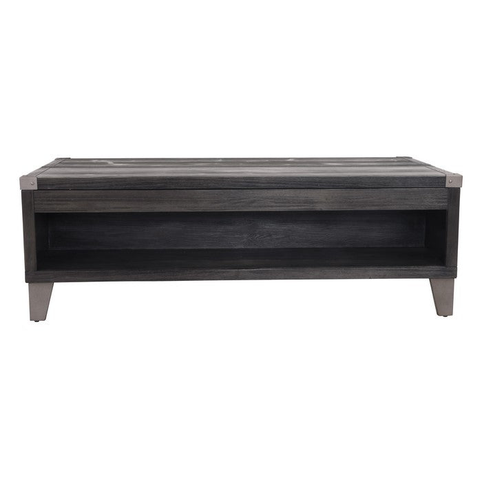 Wooden Lift Top Cocktail Table with 2 Drawers and Metal Accents, Gray