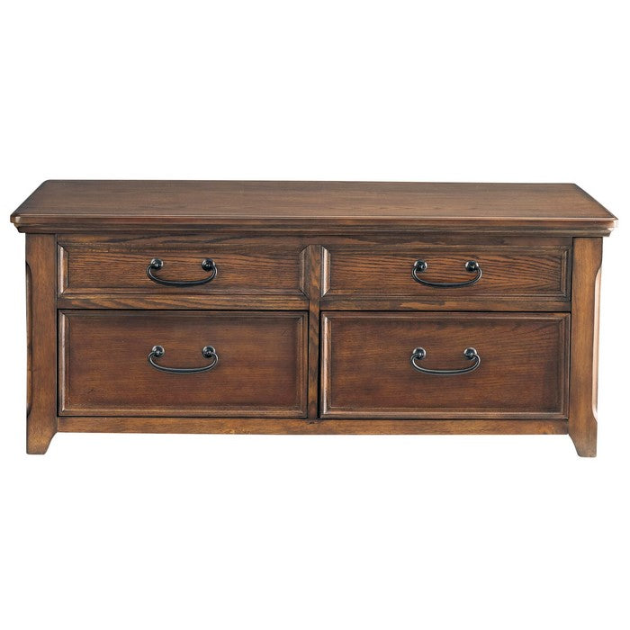 Wooden Lift Top Cocktail Table with 4 Drawers and Casters, Brown