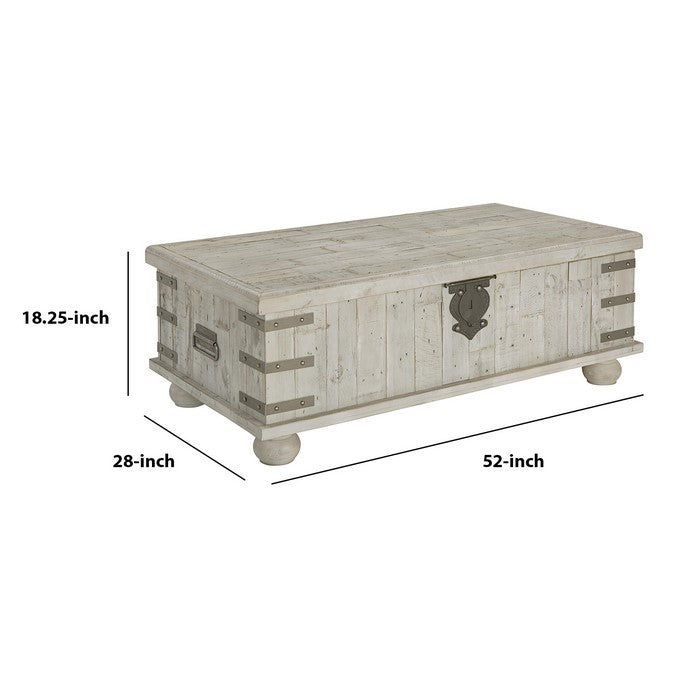 Wooden Lift Top Cocktail Table with Metal Handles and Bun Feet, White