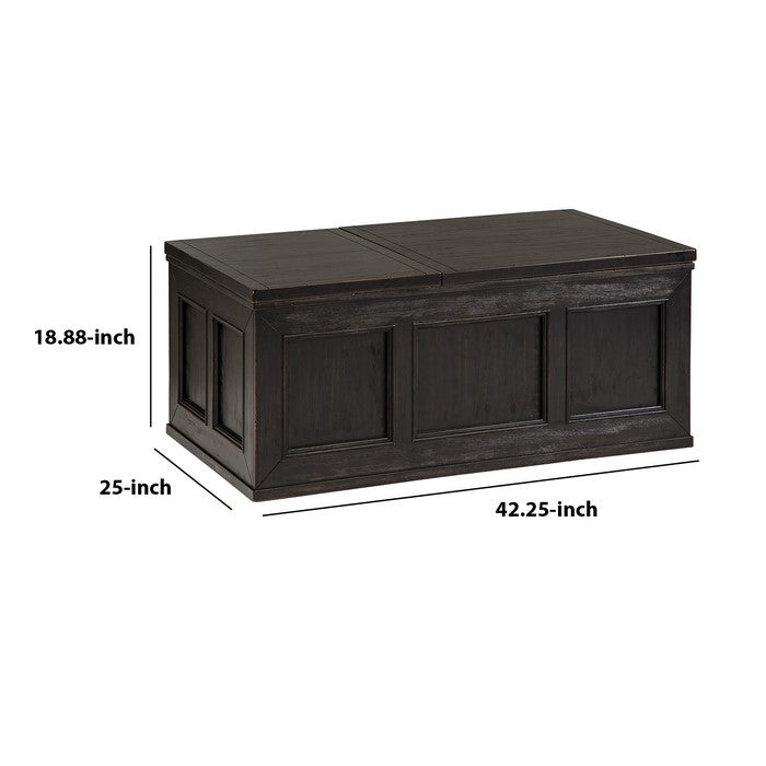 Wooden Lift Top Cocktail Table with Trunk Storage, Dark Brown