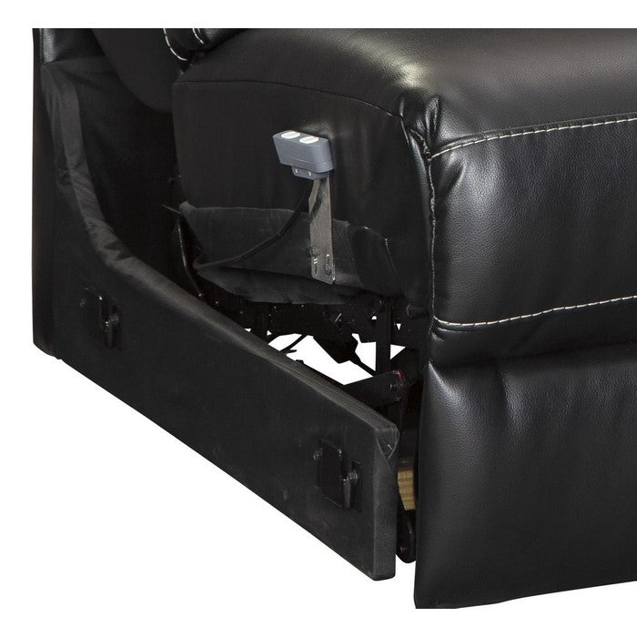 Wooden Power Recliner with Contrast Stitching and Split Backrest, Black