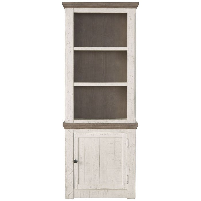 Wooden Right Pier Cabinet with 1 Door and 2 Shelves, Antique White and Brown