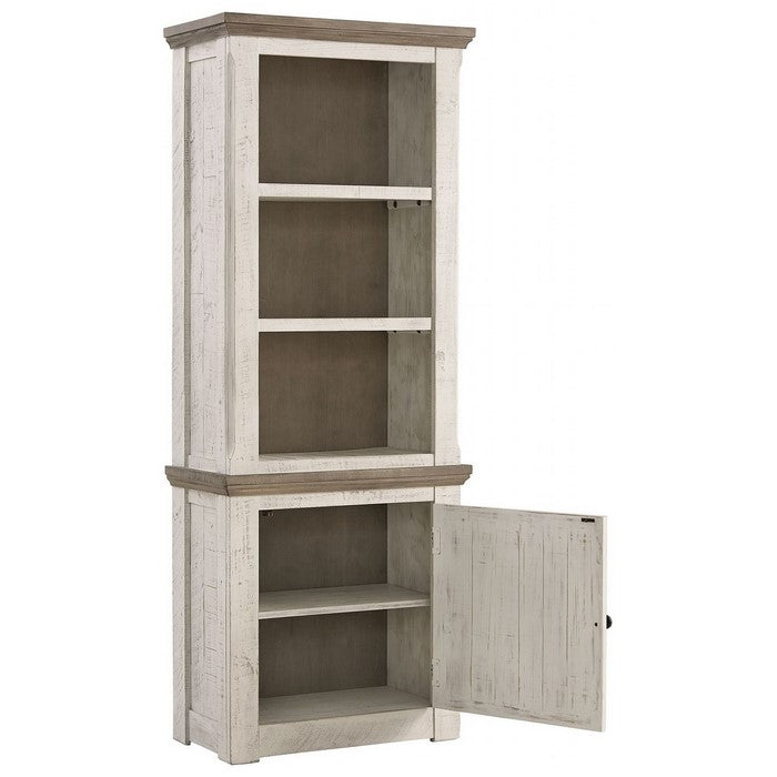 Wooden Right Pier Cabinet with 1 Door and 2 Shelves, Antique White and Brown