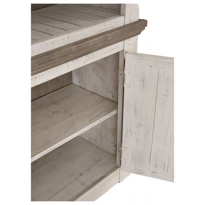 Wooden Right Pier Cabinet with 1 Door and 2 Shelves, Antique White and Brown