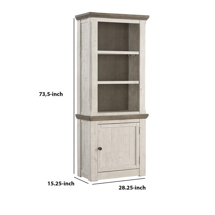 Wooden Right Pier Cabinet with 1 Door and 2 Shelves, Antique White and Brown