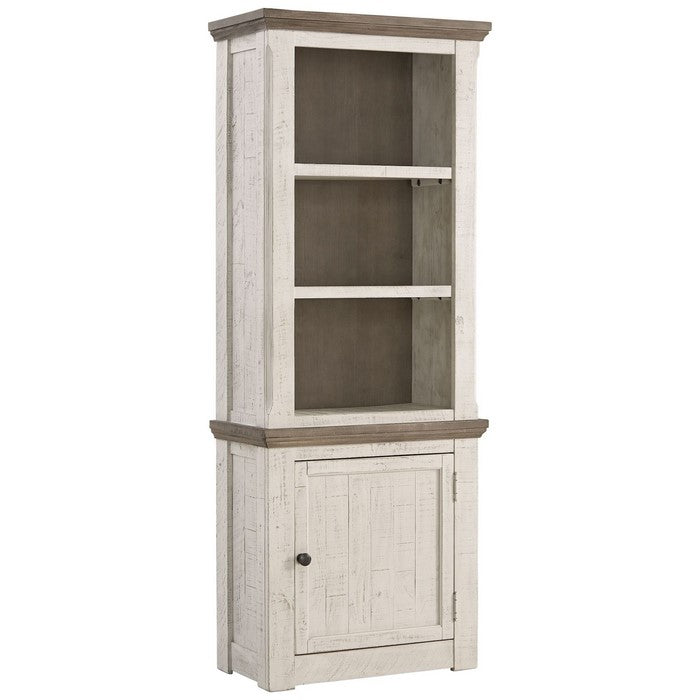 Wooden Right Pier Cabinet with 1 Door and 2 Shelves, Antique White and Brown