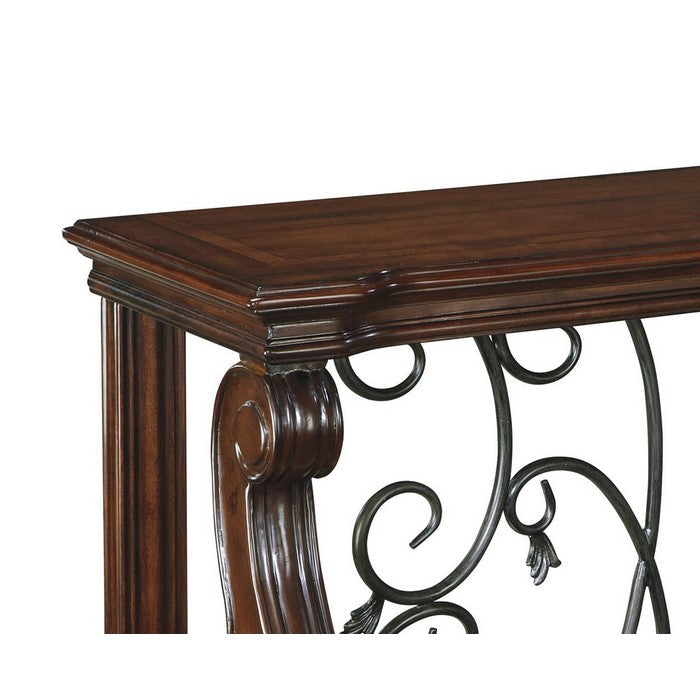 Wooden Sofa Table with 1 Bottom Shelf and Cabriole Legs, Dark Brown
