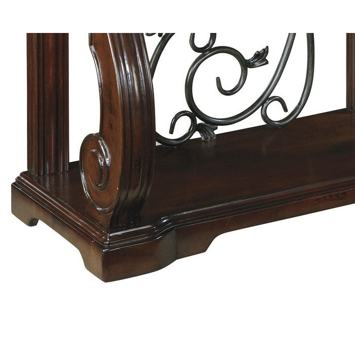 Wooden Sofa Table with 1 Bottom Shelf and Cabriole Legs, Dark Brown