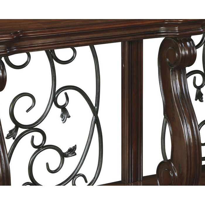 Wooden Sofa Table with 1 Bottom Shelf and Cabriole Legs, Dark Brown