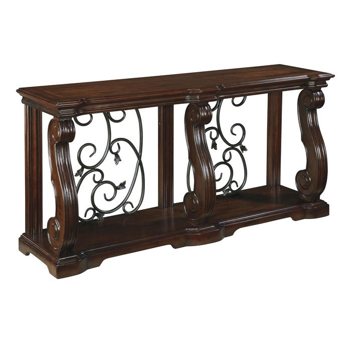 Wooden Sofa Table with 1 Bottom Shelf and Cabriole Legs, Dark Brown