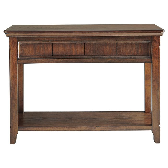 Wooden Sofa Table with 2 Drawers and 1 Bottom Shelf, Dark Brown
