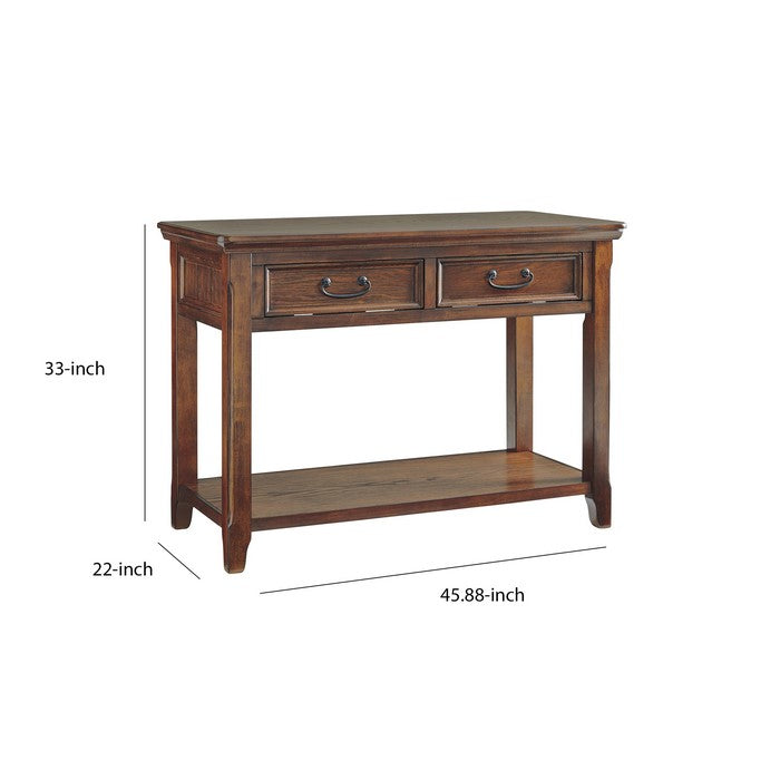Wooden Sofa Table with 2 Drawers and 1 Bottom Shelf, Dark Brown