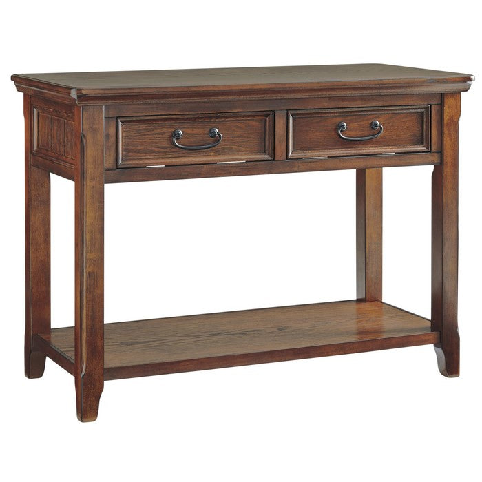 Wooden Sofa Table with 2 Drawers and 1 Bottom Shelf, Dark Brown