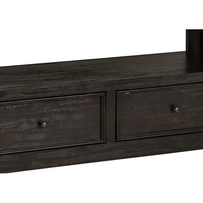 Wooden Sofa Table with 2 Drawers and 1 Bottom Shelf, Dark Gray
