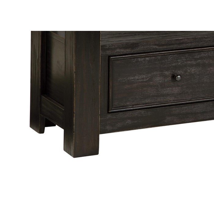 Wooden Sofa Table with 2 Drawers and 1 Bottom Shelf, Dark Gray