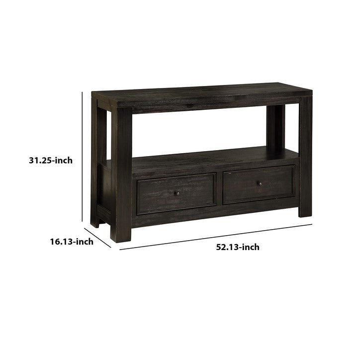 Wooden Sofa Table with 2 Drawers and 1 Bottom Shelf, Dark Gray