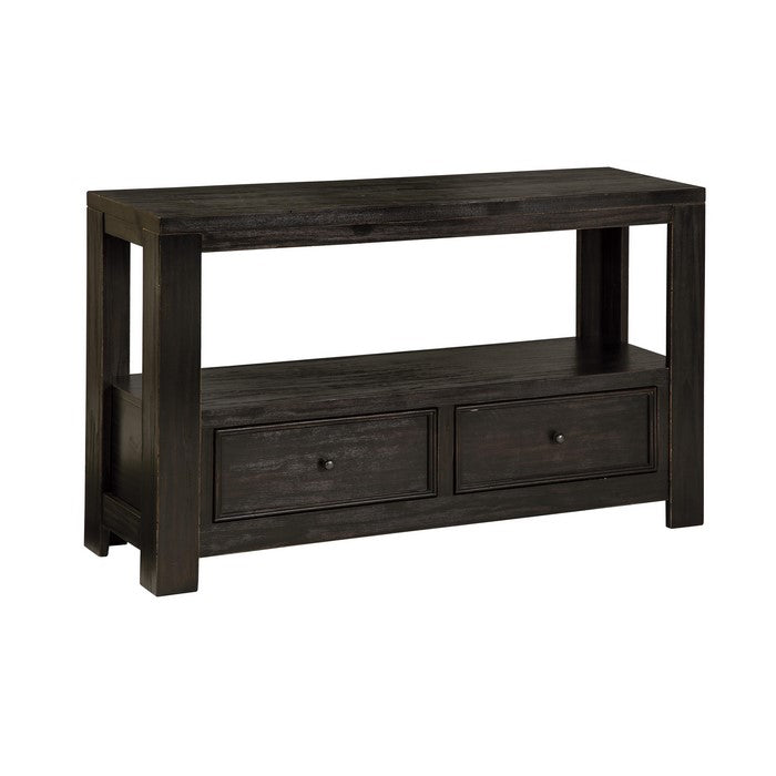 Wooden Sofa Table with 2 Drawers and 1 Bottom Shelf, Dark Gray