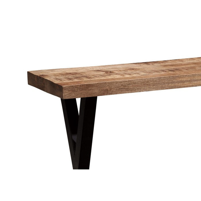 Wooden Top Sofa Table with X Frame Metal Base, Light Brown and Black