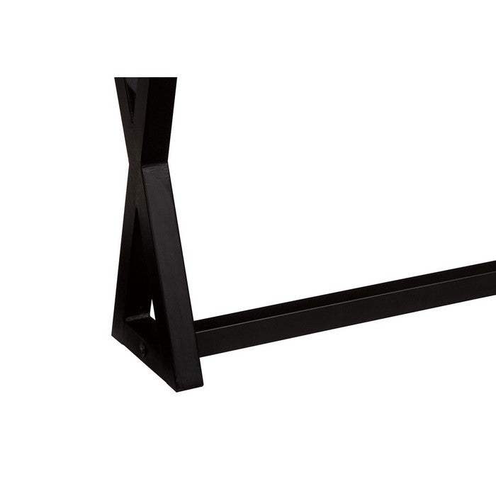 Wooden Top Sofa Table with X Frame Metal Base, Light Brown and Black