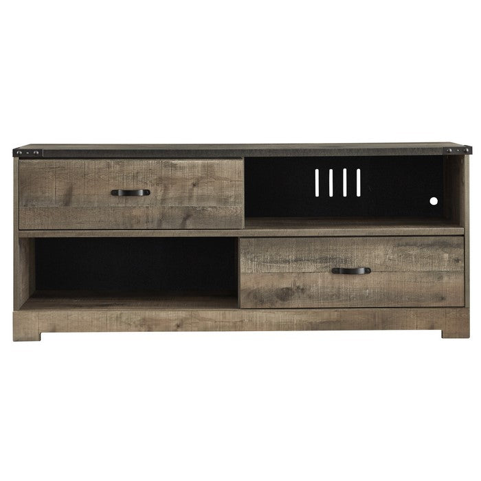 Wooden TV Stand with 4 Compartments and 2 Sliding Doors, Brown