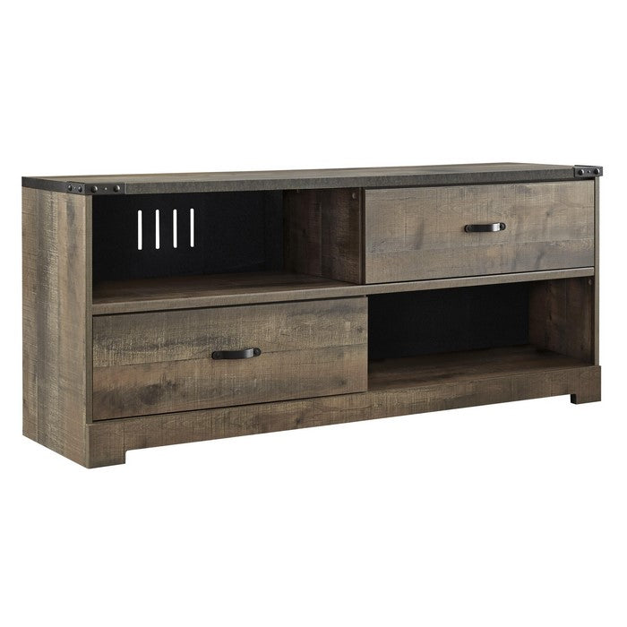 Wooden TV Stand with 4 Compartments and 2 Sliding Doors, Brown