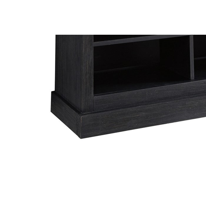 Wooden TV Stand with 6 Open Compartments and 1 Door, Brown and Black