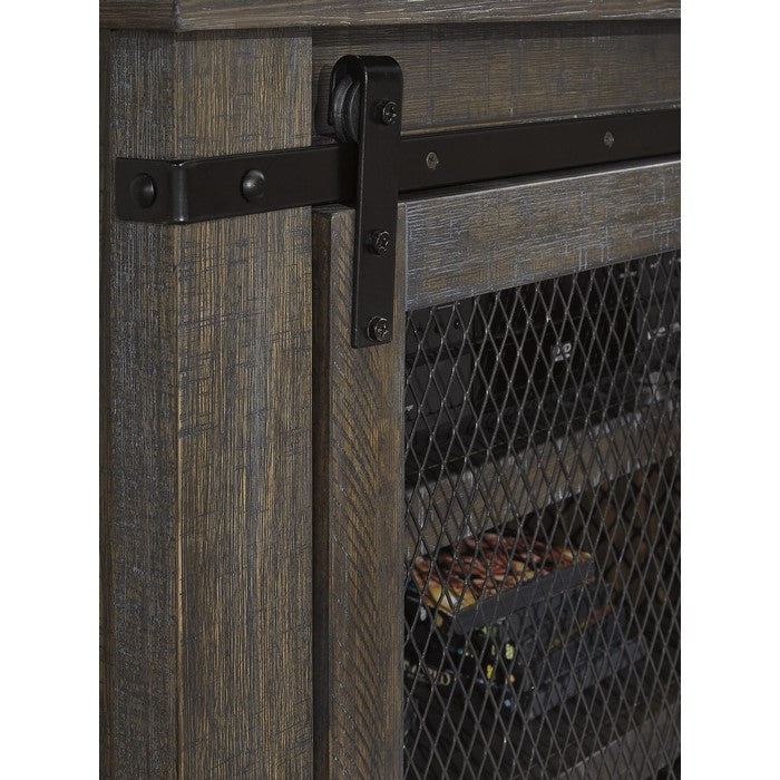 Wooden TV Stand with Barn Sliding Door and 4 Shelves, Medium, Brown