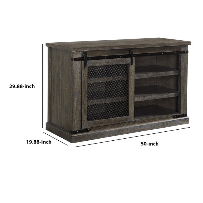 Wooden TV Stand with Barn Sliding Door and 4 Shelves, Medium, Brown
