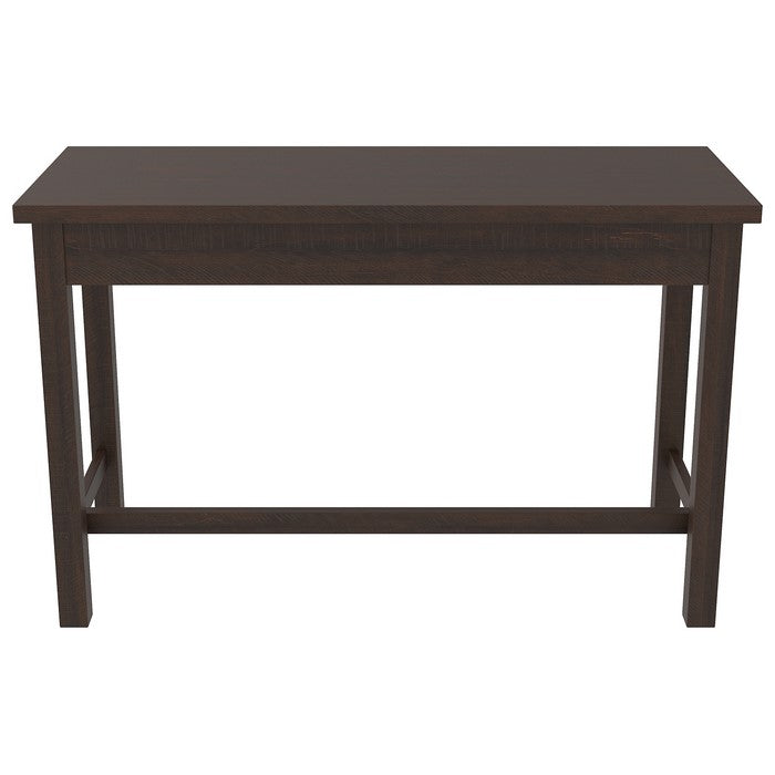 Wooden Writing Desk with Block Legs and 2 Drawers, Dark Brown and Black